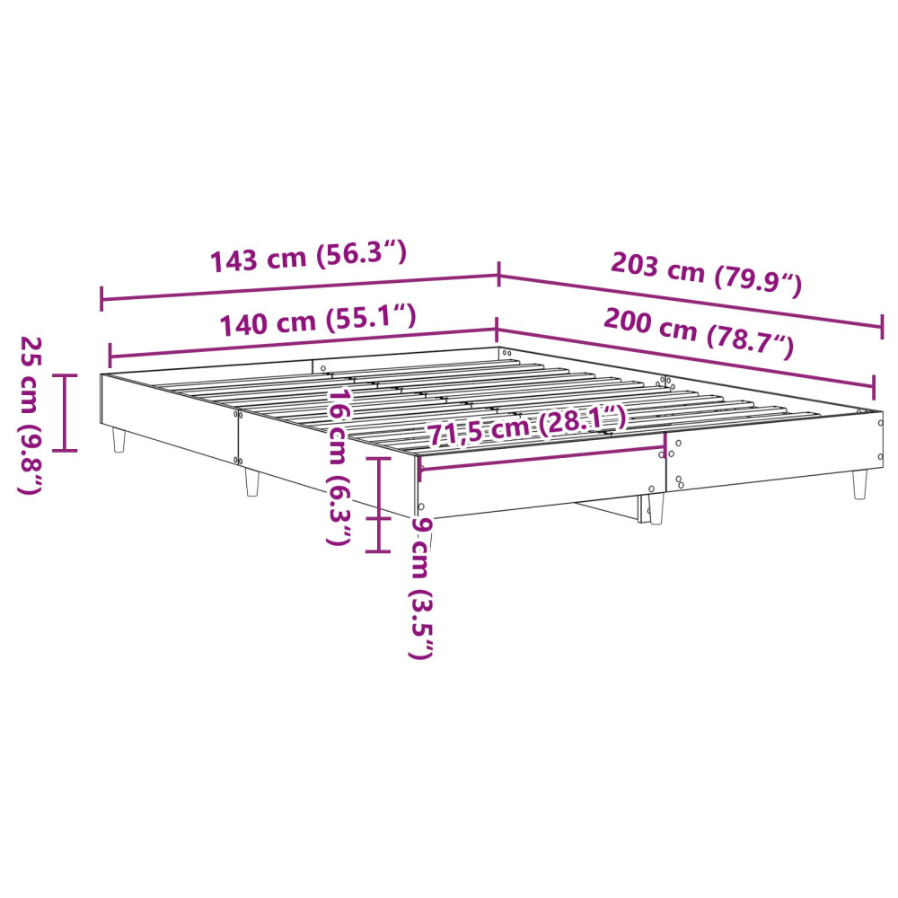 Produktbild för Sängram Svart Ek 203 x 143 x 25 cm Konstruerat trä