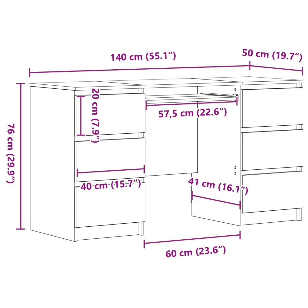Produktbild för Skrivbord med låda Svart Ek 140 x 50 x 76 cm Konstruerat trä
