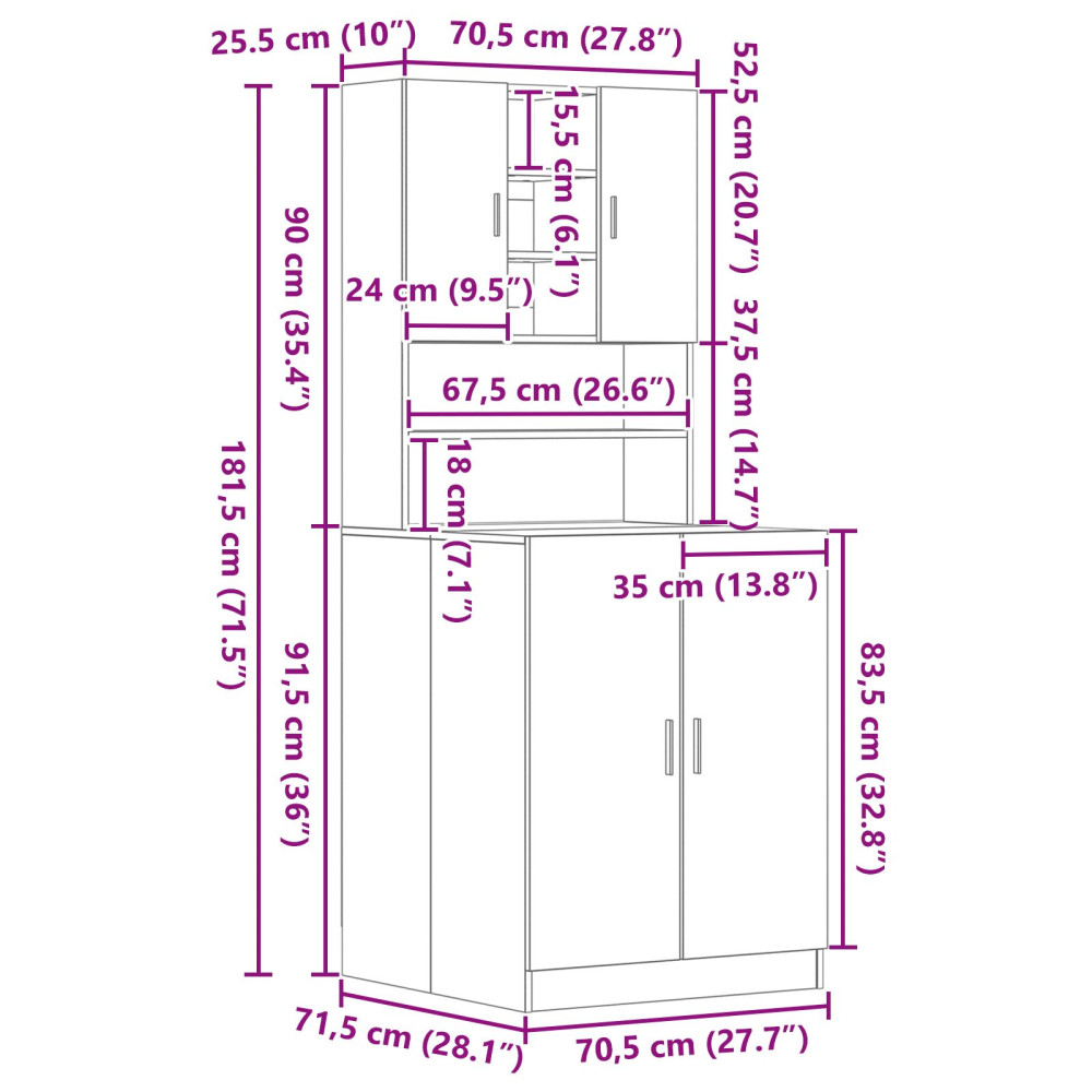 Produktbild för Tvättmaskinskåp 2 pcs Svart Ek 70,5 x 71,5 x 181,5 cm
