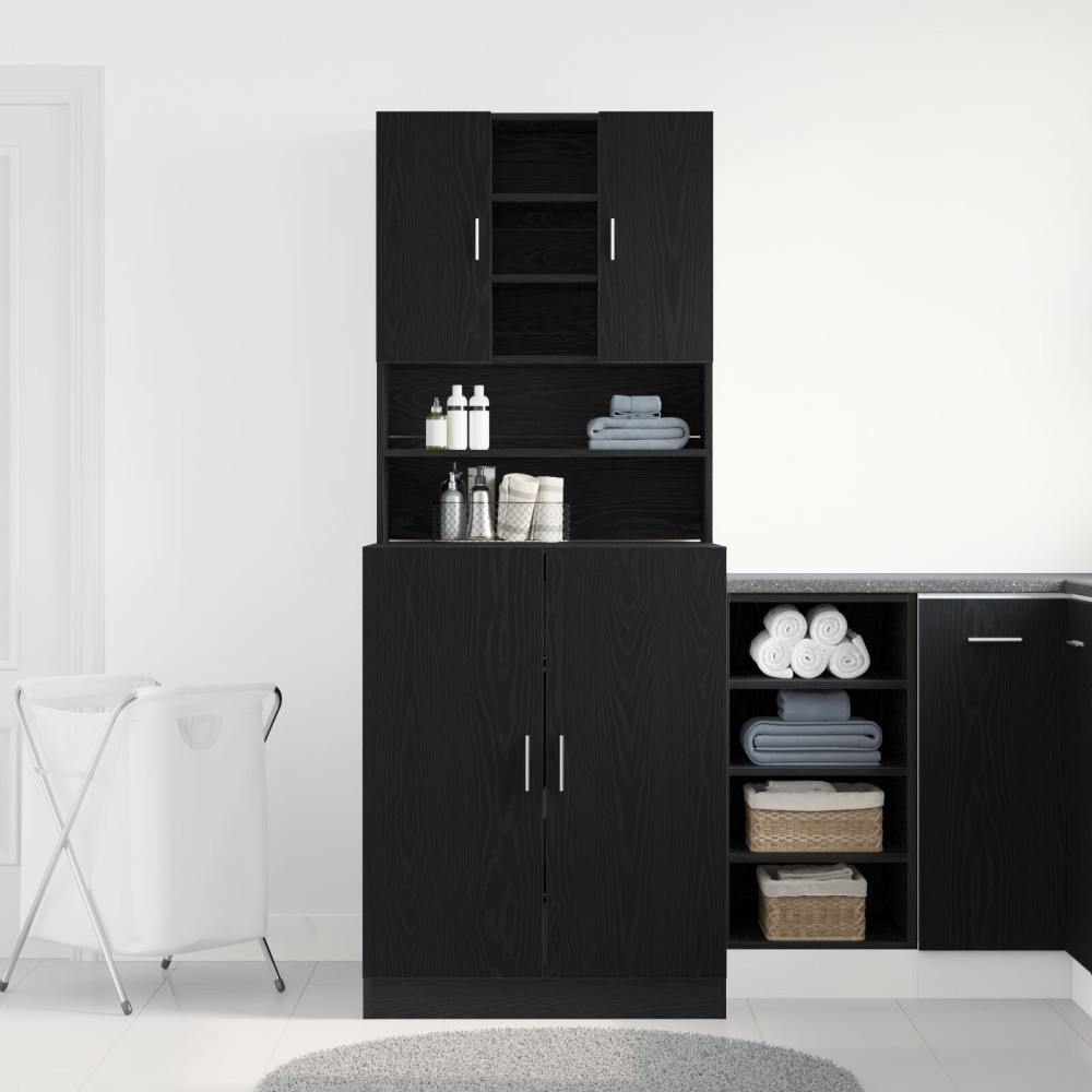 Produktbild för Tvättmaskinskåp 2 pcs Svart Ek 70,5 x 71,5 x 181,5 cm
