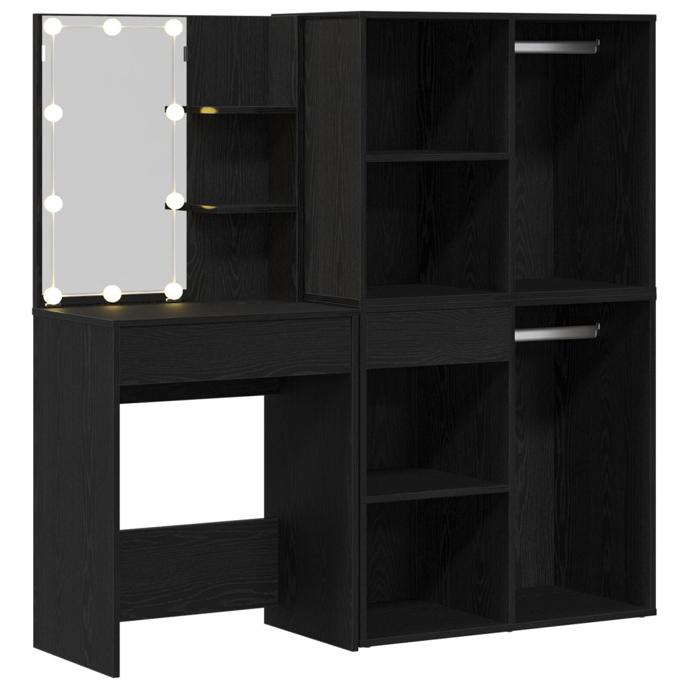 Produktbild för LED Sminkbord Set Svart Ek 140 x 40 x 140 cm Konstruerat trä