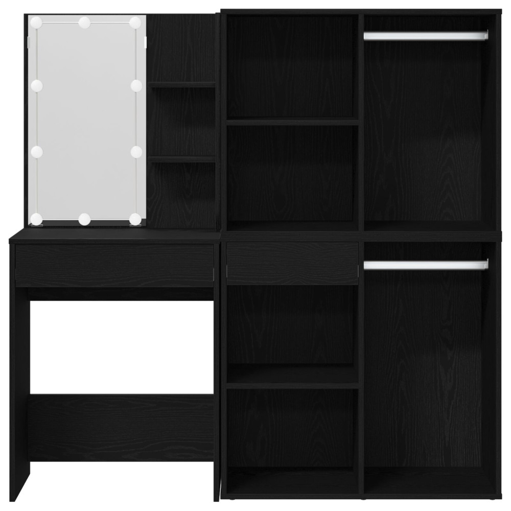 Produktbild för LED Sminkbord Set Svart Ek 140 x 40 x 140 cm Konstruerat trä