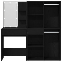 Produktbild för LED Sminkbord Set Svart Ek 140 x 40 x 140 cm Konstruerat trä