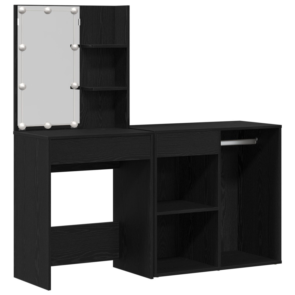 Produktbild för LED Sminkbord Set Svart Ek 140 x 40 x 140 cm Konstruerat trä