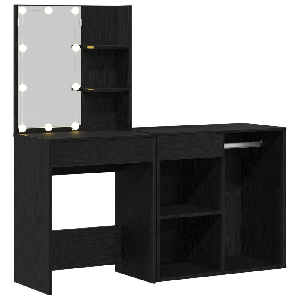 Produktbild för LED Sminkbord Set Svart Ek 140 x 40 x 140 cm Konstruerat trä