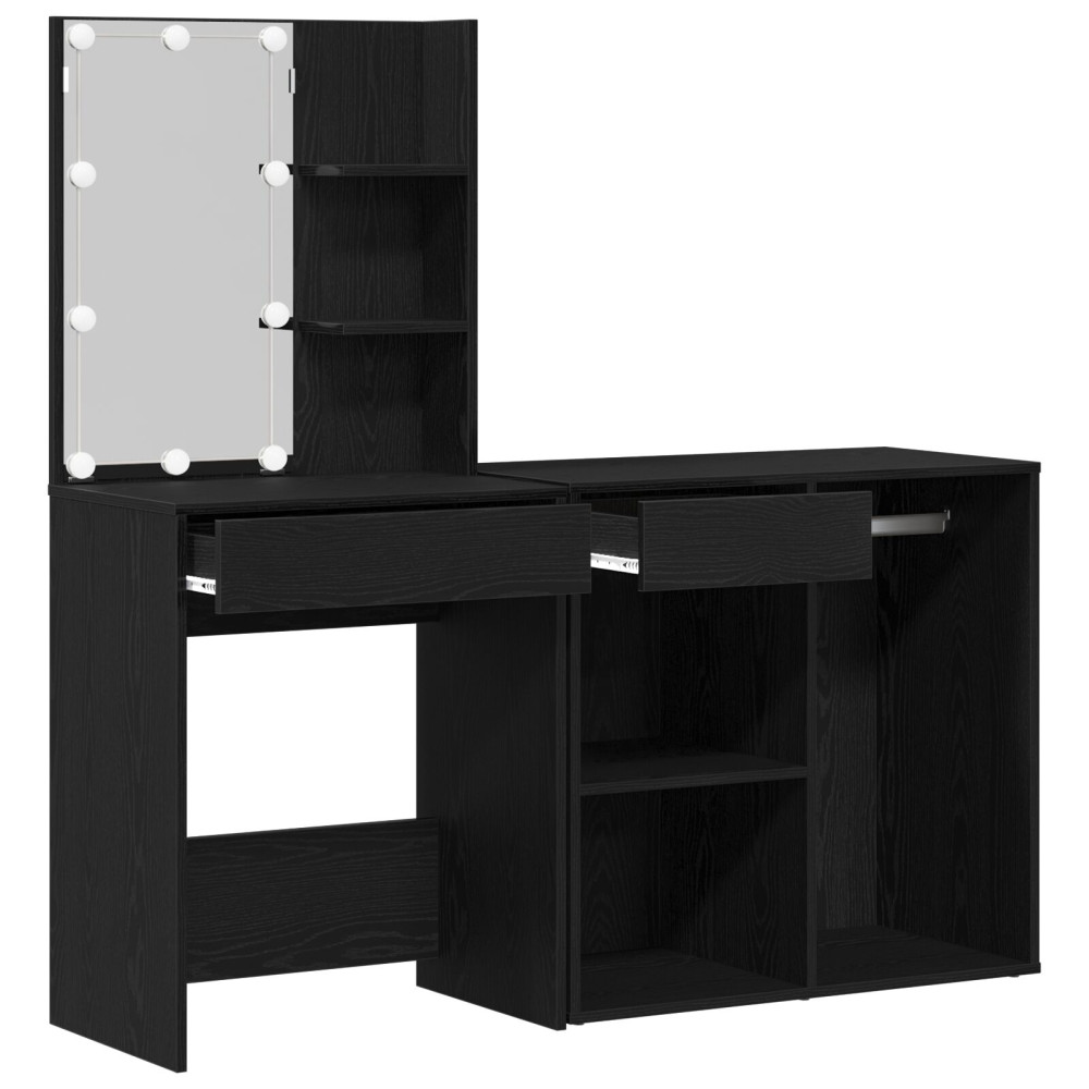 Produktbild för LED Sminkbord Set Svart Ek 140 x 40 x 140 cm Konstruerat trä