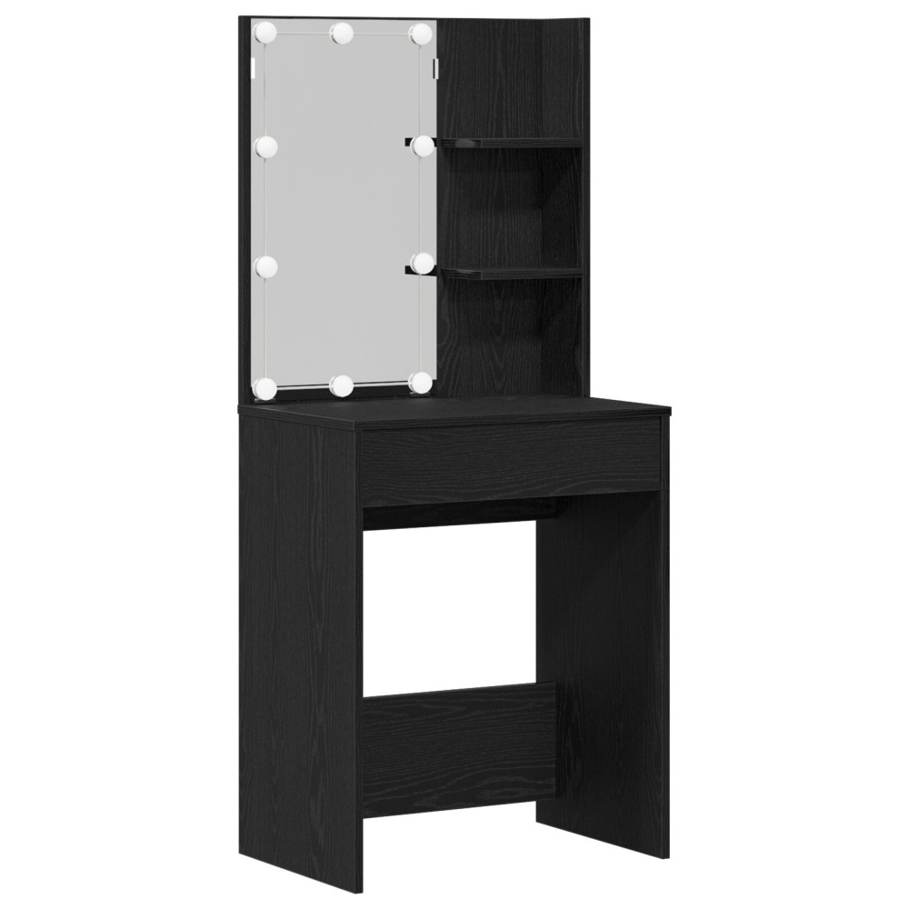 Produktbild för LED Sminkbord Set Svart Ek 140 x 40 x 140 cm Konstruerat trä