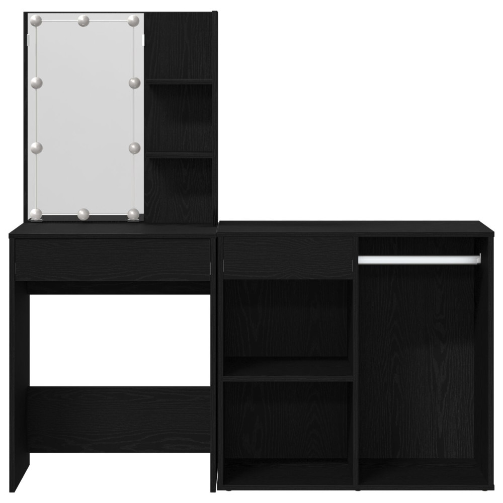 Produktbild för LED Sminkbord Set Svart Ek 140 x 40 x 140 cm Konstruerat trä