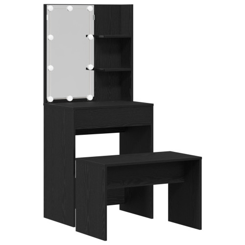 vidaXL LED Sminkbord Set 2 st Svart Ek 60 x 40 x 140 cm