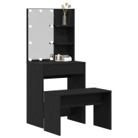Produktbild för LED Sminkbord Set 2 st Svart Ek 60 x 40 x 140 cm