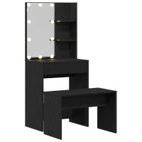 Produktbild för LED Sminkbord Set 2 st Svart Ek 60 x 40 x 140 cm