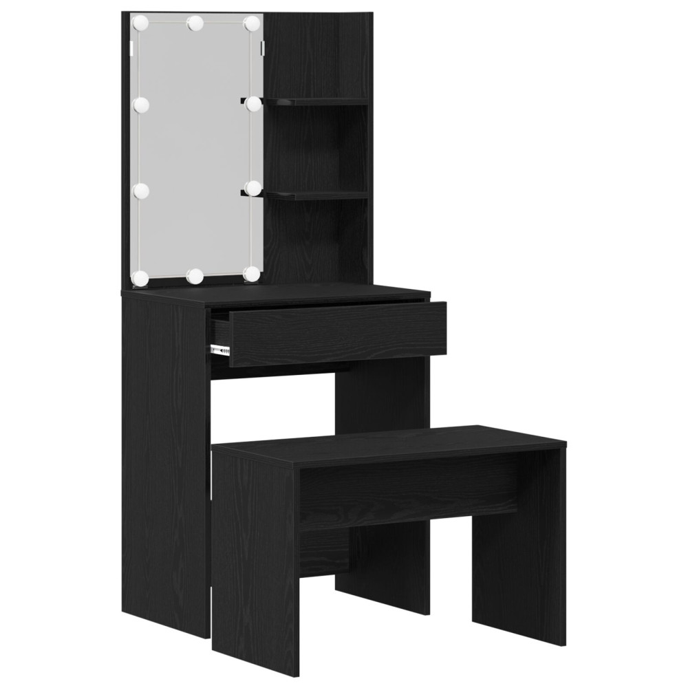 Produktbild för LED Sminkbord Set 2 st Svart Ek 60 x 40 x 140 cm