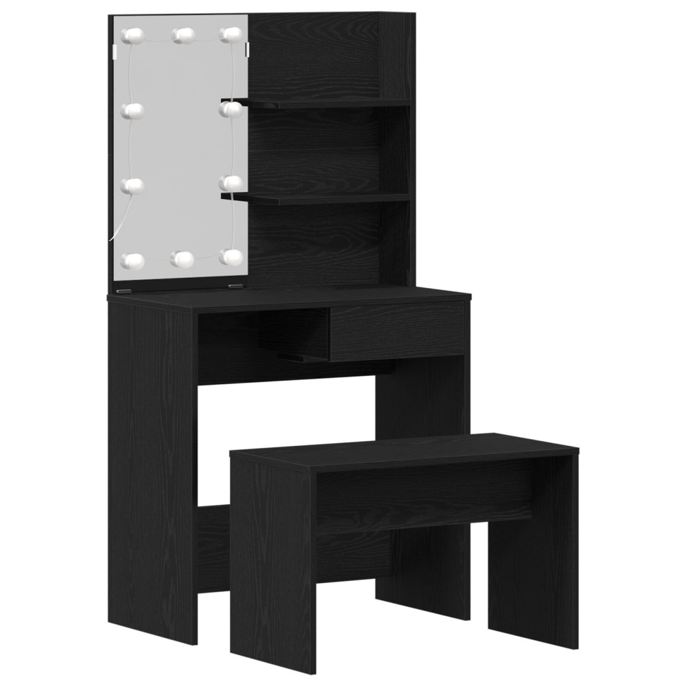 Produktbild för LED Sminkbord Set 2 st Svart Ek 74,5 x 40 x 141 cm