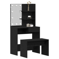 Produktbild för LED Sminkbord Set 2 st Svart Ek 74,5 x 40 x 141 cm