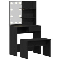 Produktbild för LED Sminkbord Set 2 st Svart Ek 74,5 x 40 x 141 cm