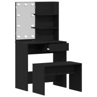 Produktbild för LED Sminkbord Set 2 st Svart Ek 74,5 x 40 x 141 cm
