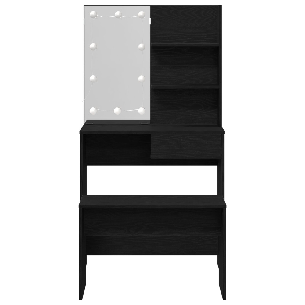 Produktbild för LED Sminkbord Set 2 st Svart Ek 74,5 x 40 x 141 cm