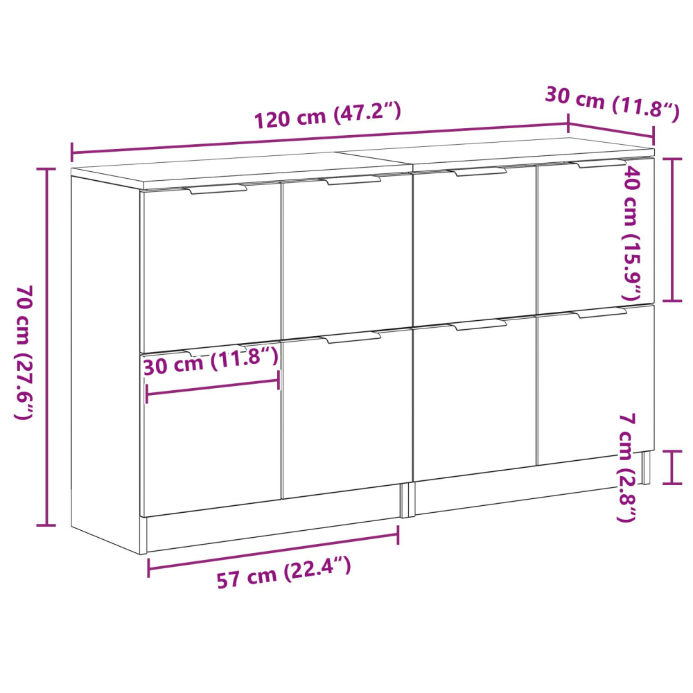 Produktbild för Sideboard 2 pcs Svart Ek 60 x 30 x 70 cm Konstruerat trä