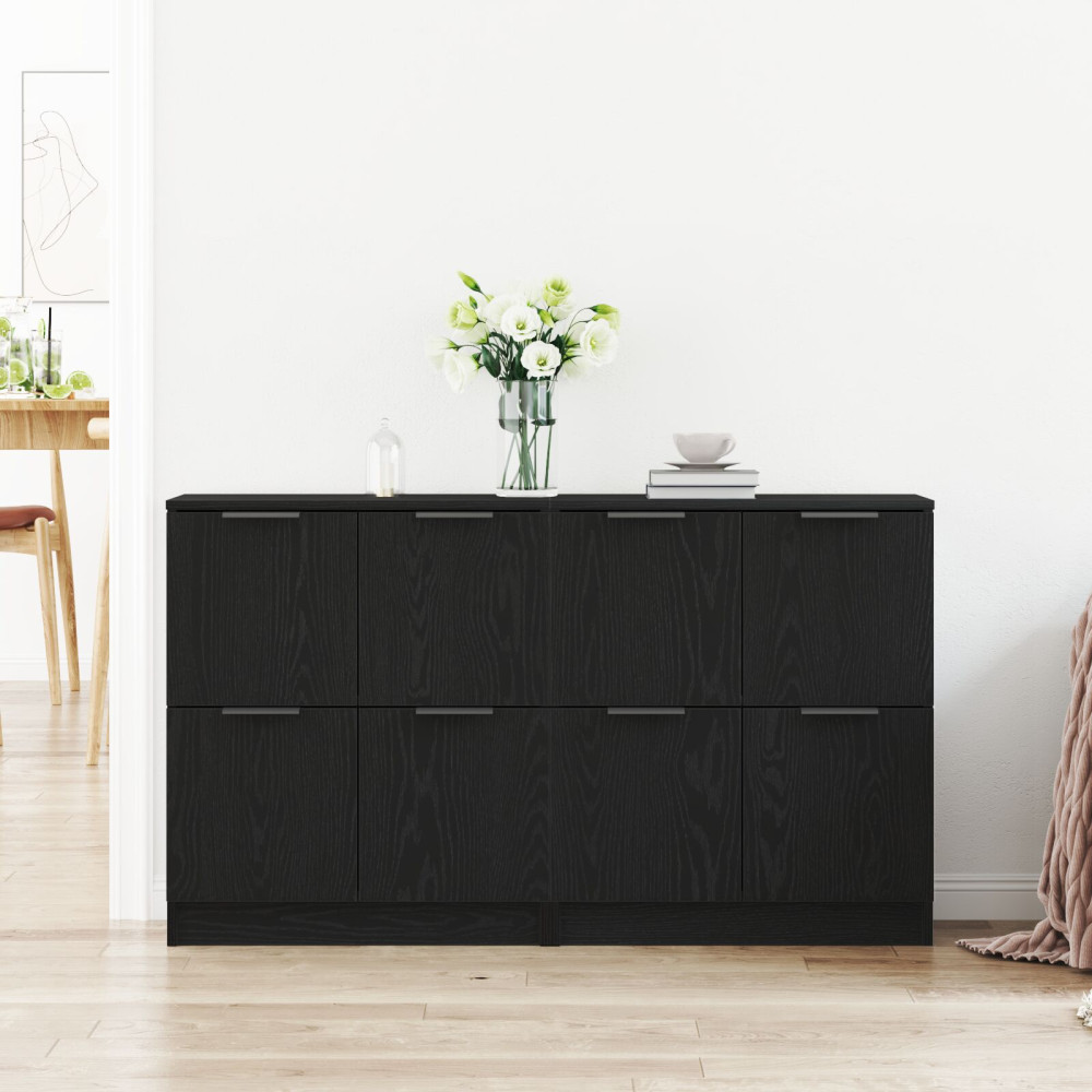 Produktbild för Sideboard 2 pcs Svart Ek 60 x 30 x 70 cm Konstruerat trä