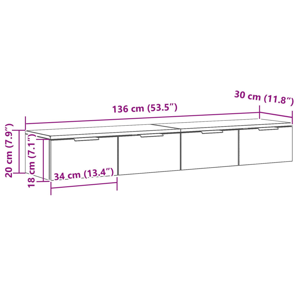 Produktbild för Väggmonterat skåp med låda 2 pcs Svart Ek 68 x 30 x 20 cm