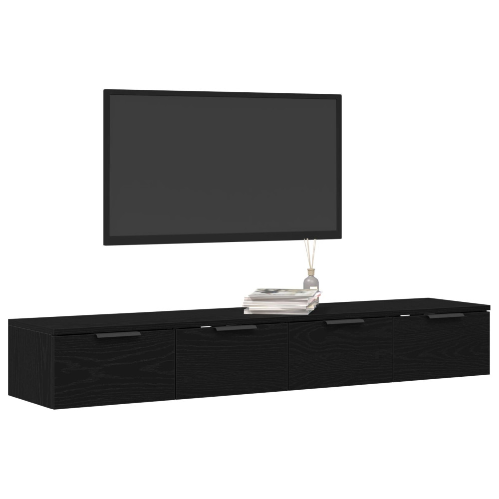 Produktbild för Väggmonterat skåp med låda 2 pcs Svart Ek 68 x 30 x 20 cm