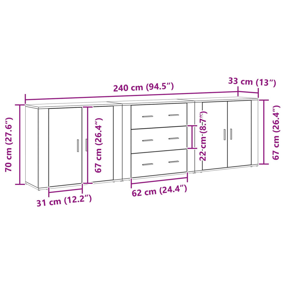 Produktbild för Sideboard med låda Svart Ek 240 x 33 x 70 cm Konstruerat trä