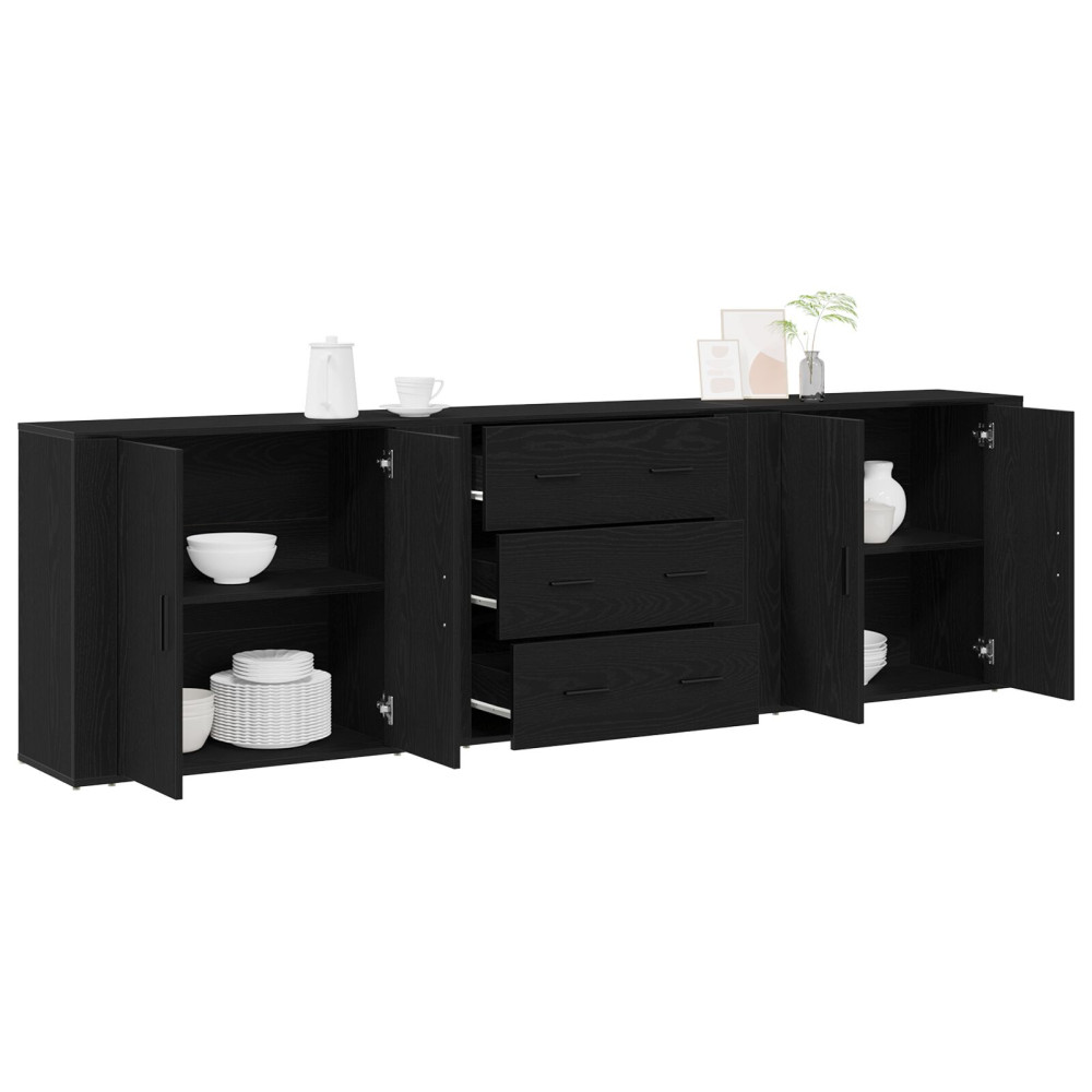 Produktbild för Sideboard med låda Svart Ek 240 x 33 x 70 cm Konstruerat trä