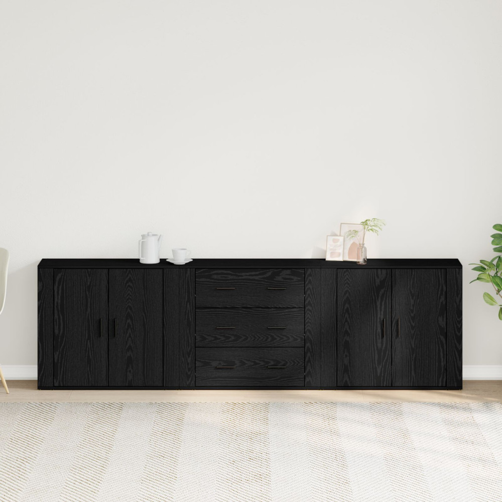 Produktbild för Sideboard med låda Svart Ek 240 x 33 x 70 cm Konstruerat trä