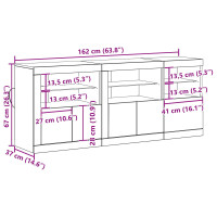 Produktbild för LED-sido bord Gammalt trä 162 x 37 x 67 cm Konstruerat trä