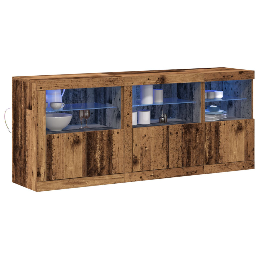 Produktbild för LED-sido bord Gammalt trä 162 x 37 x 67 cm Konstruerat trä