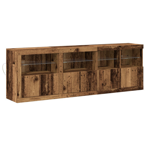 vidaXL LED-sido bord Gammalt trä 202 x 37 x 67 cm Konstruerat trä