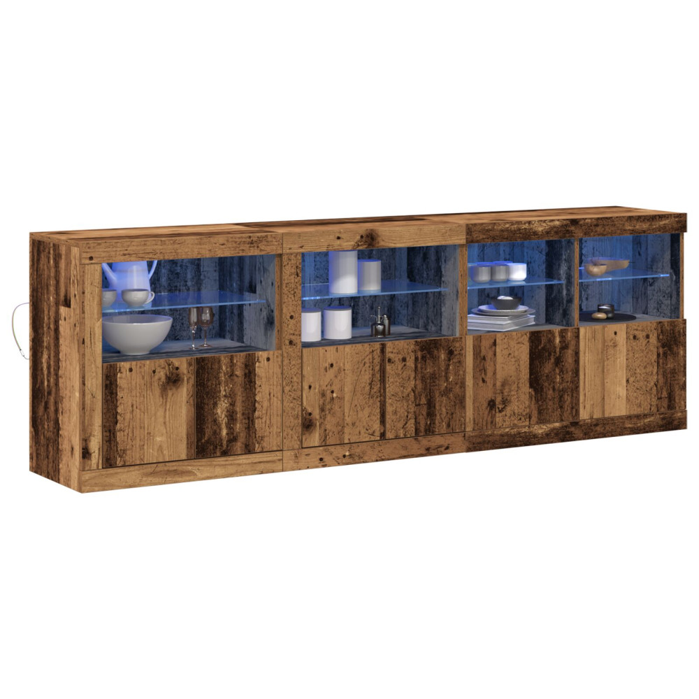 Produktbild för LED-sido bord Gammalt trä 202 x 37 x 67 cm Konstruerat trä