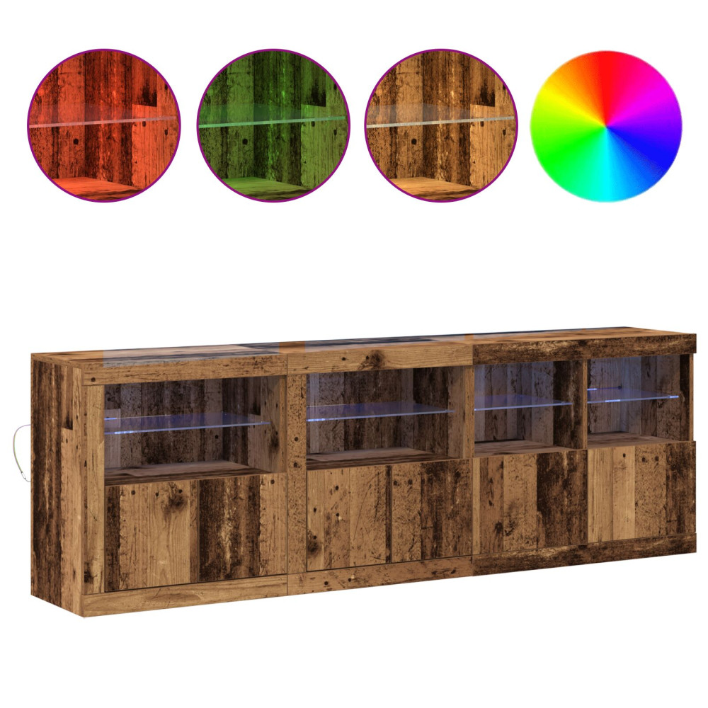 Produktbild för LED-sido bord Gammalt trä 202 x 37 x 67 cm Konstruerat trä