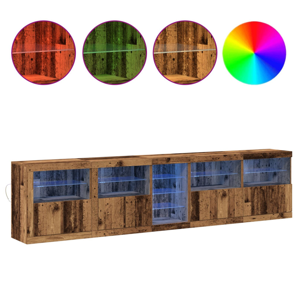 Produktbild för LED-sido bord Gammalt trä 283 x 37 x 67 cm Konstruerat trä