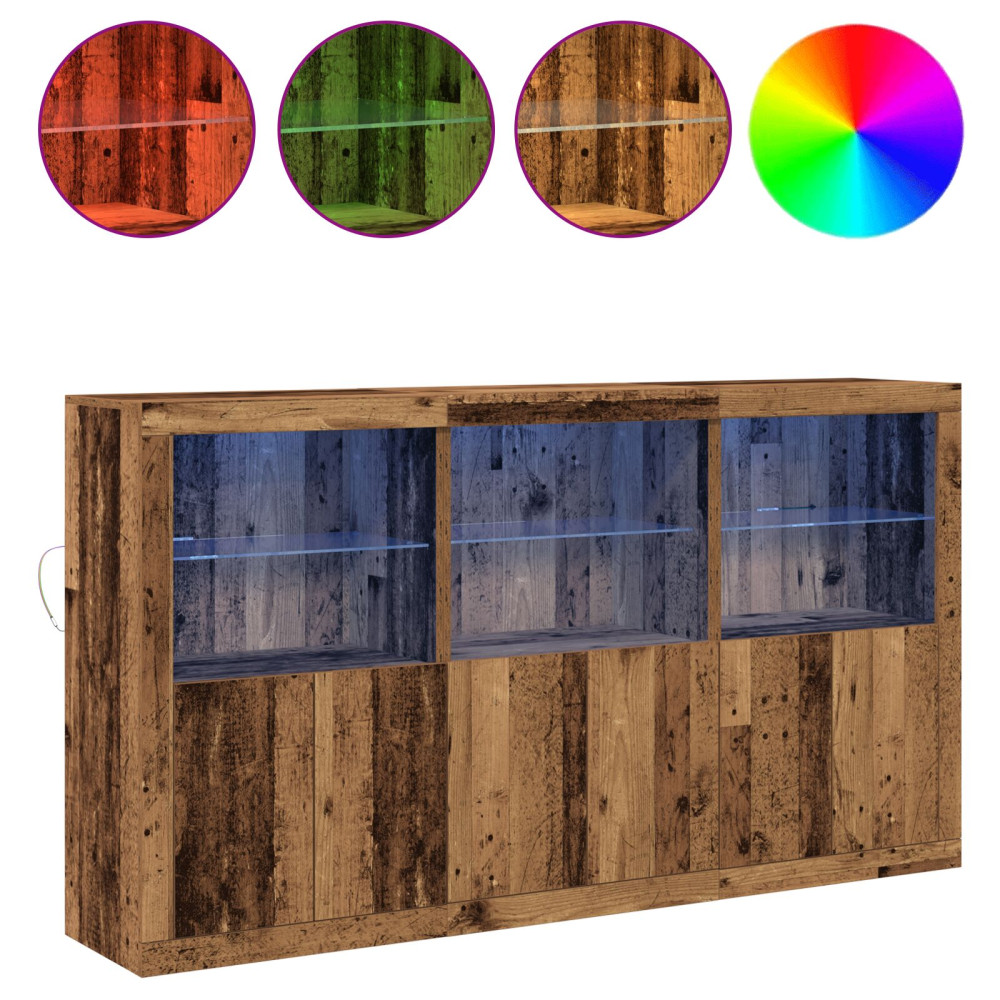 Produktbild för LED-sido bord Gammalt trä 181,5 x 37 x 100 cm Konstruerat trä