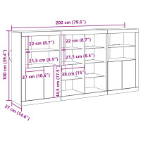 Produktbild för LED-sido bord 3 pcs Gammalt trä 202 x 37 x 100 cm