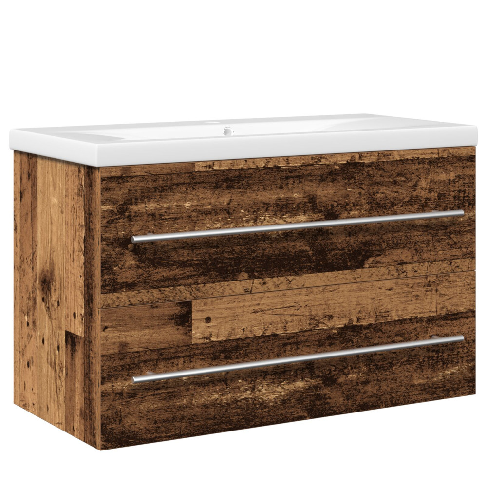 Produktbild för Badrumsskåp med handfat 2 pcs Gammalt trä 80 x 38,5 x 48 cm