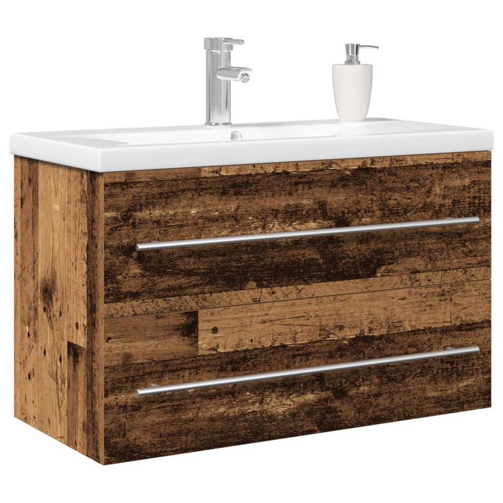 Produktbild för Badrumsskåp med handfat 2 pcs Gammalt trä 80 x 38,5 x 48 cm