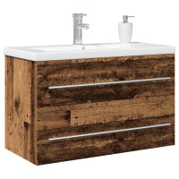 Produktbild för Badrumsskåp med handfat 2 pcs Gammalt trä 80 x 38,5 x 48 cm