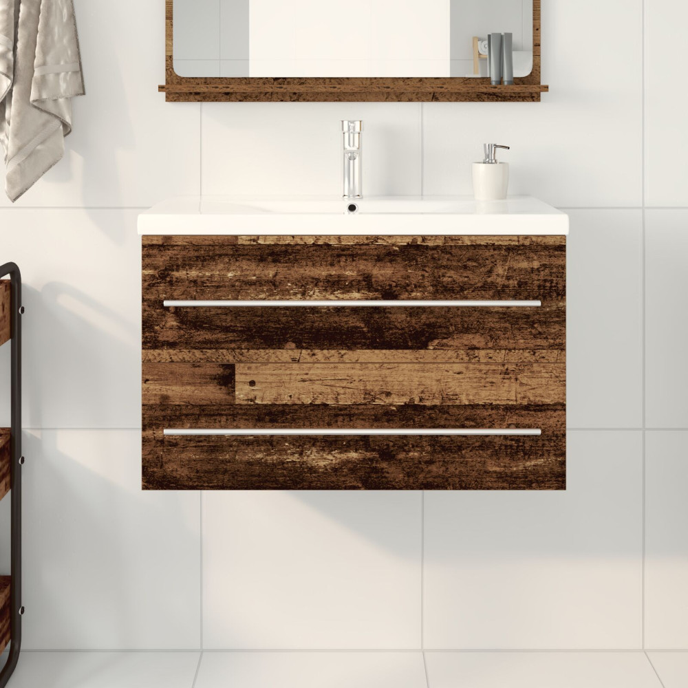 Produktbild för Badrumsskåp med handfat 2 pcs Gammalt trä 80 x 38,5 x 48 cm