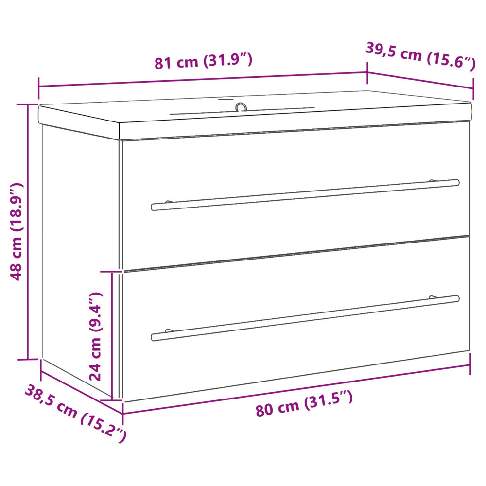 Produktbild för Badrumsskåp med handfat 2 pcs Gammalt trä 80 x 38,5 x 48 cm