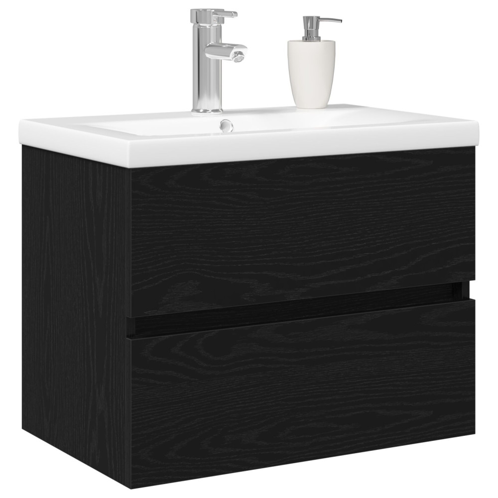 Produktbild för Badrumsskåp med handfat Svart Ek 60 x 39 x 62 cm