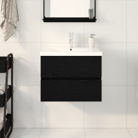 Produktbild för Badrumsskåp med handfat Svart Ek 60 x 39 x 62 cm