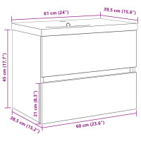 Produktbild för Badrumsskåp med handfat Svart Ek 60 x 39 x 62 cm