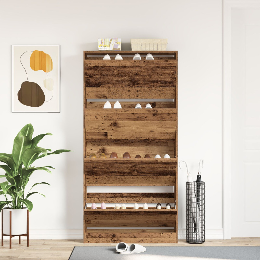 Produktbild för Skoskåp med dörr Gammalt trä 80 x 21 x 163,5 cm Konstruerat trä