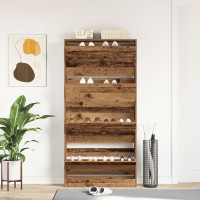 Produktbild för Skoskåp med dörr Gammalt trä 80 x 21 x 163,5 cm Konstruerat trä