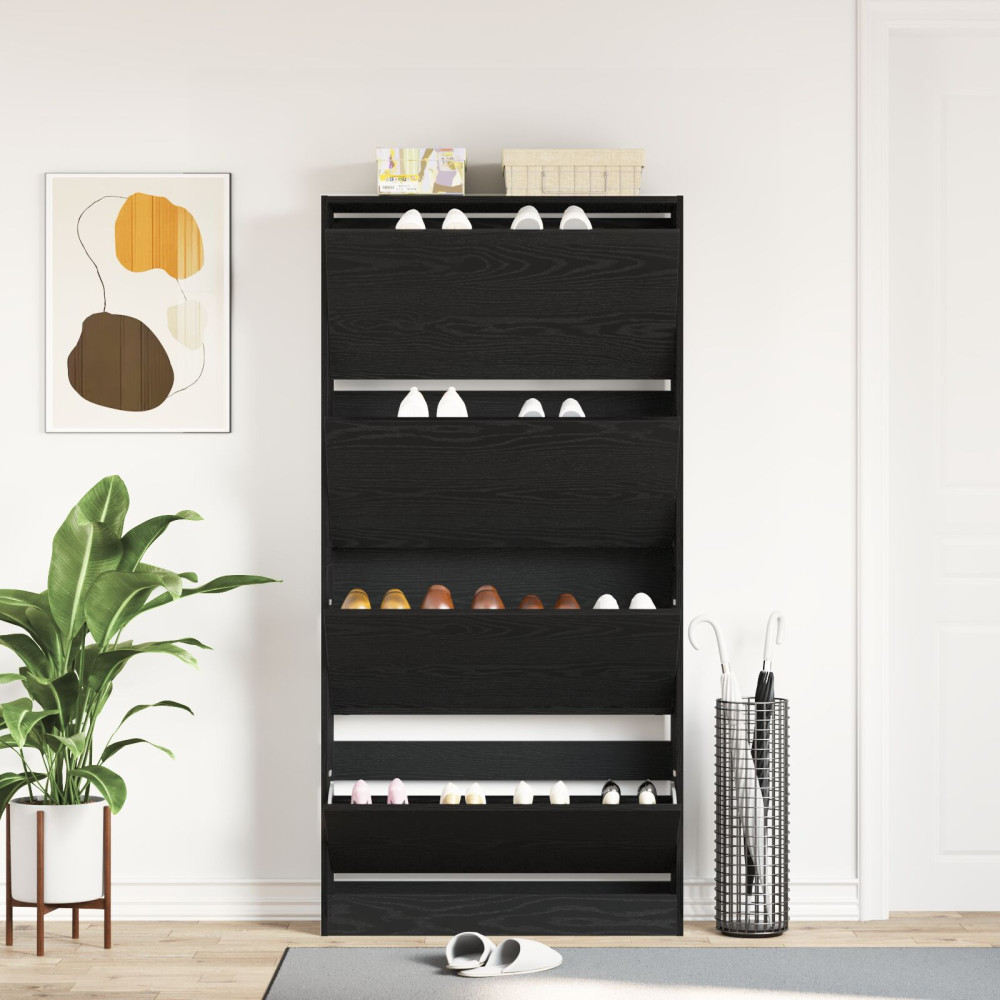 Produktbild för Skoskåp med hylla Svart Ek 80 x 21 x 163,5 cm Konstruerat trä
