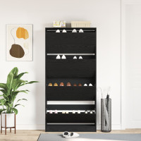 Produktbild för Skoskåp med hylla Svart Ek 80 x 21 x 163,5 cm Konstruerat trä