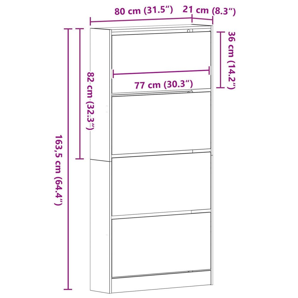 Produktbild för Skoskåp med hylla Svart Ek 80 x 21 x 163,5 cm Konstruerat trä