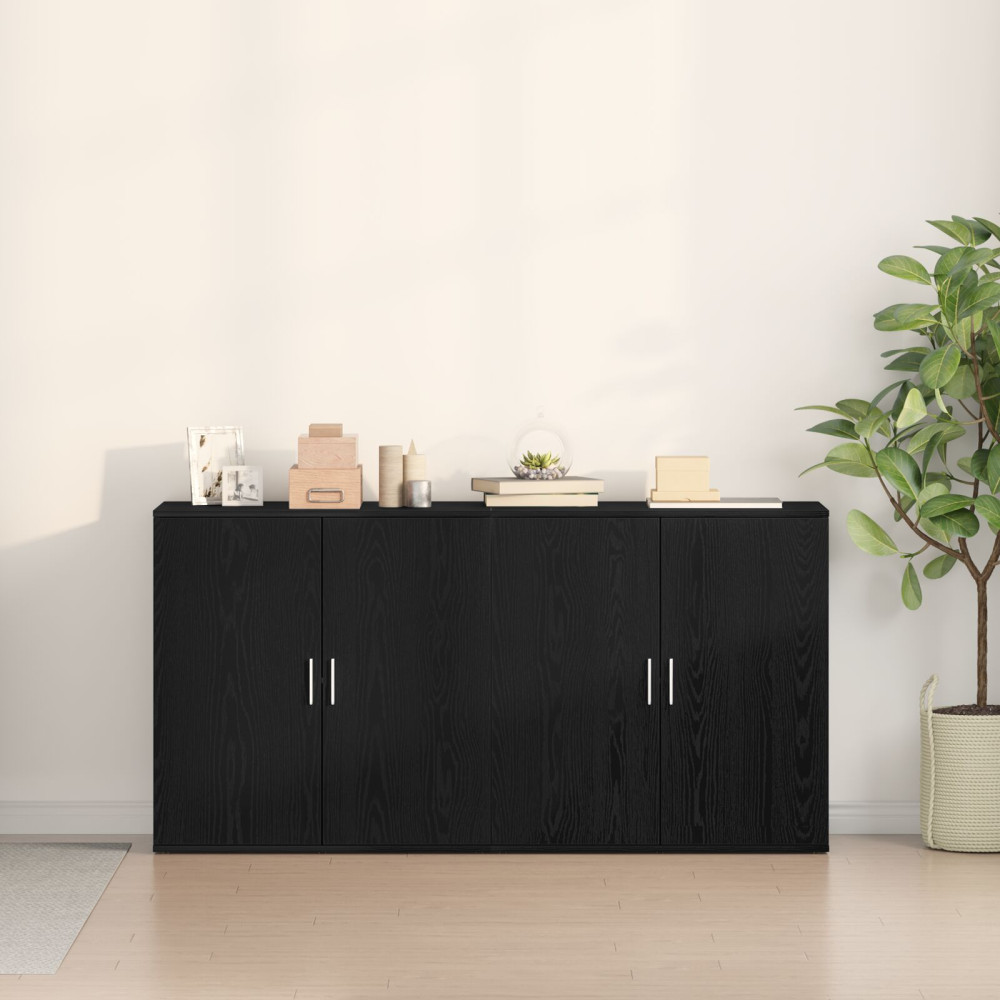 Produktbild för Sideboard 2 pcs Svart Ek 79 x 38 x 80 cm Konstruerat trä